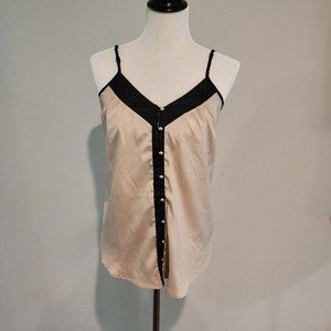 Zinga Size Large Blouse Womens Tan Sleeveless Button Down Top